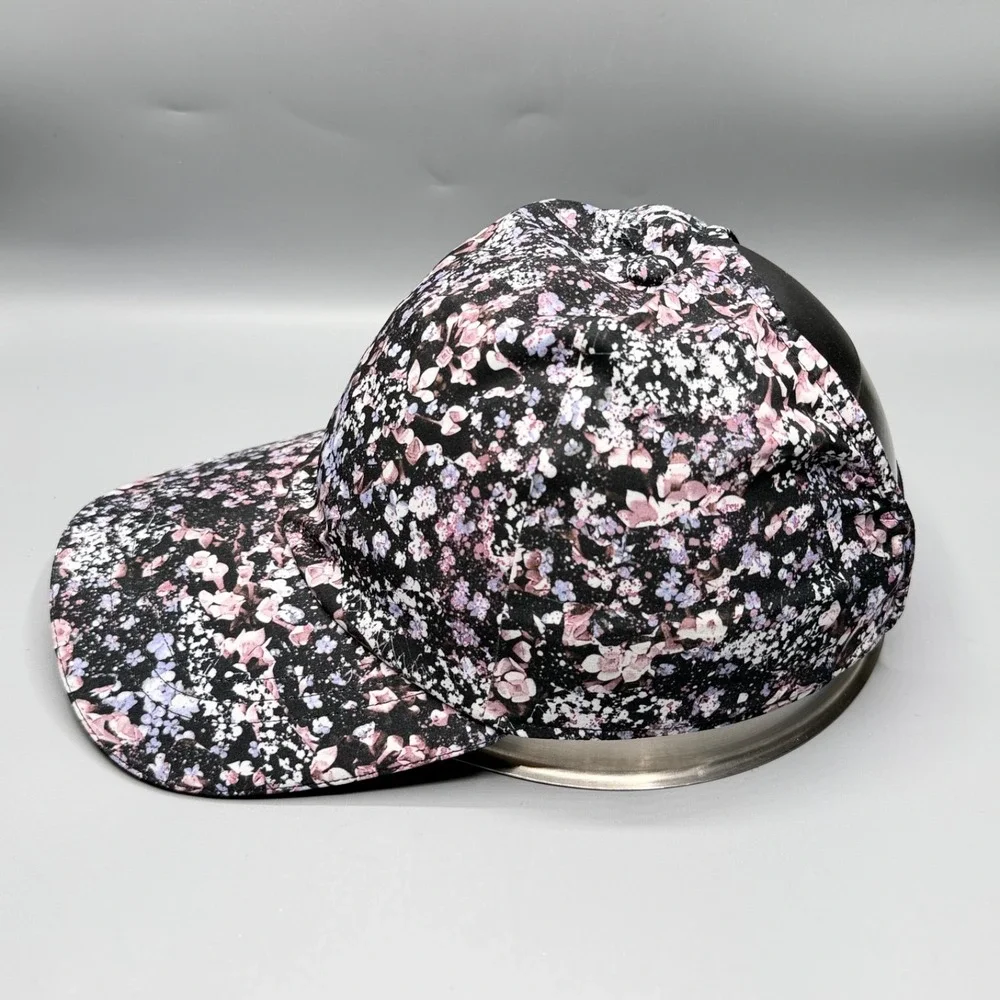 Lululemon Baller Hat Floral Spritz Ponytail Cap Black Pink Performance Stretch